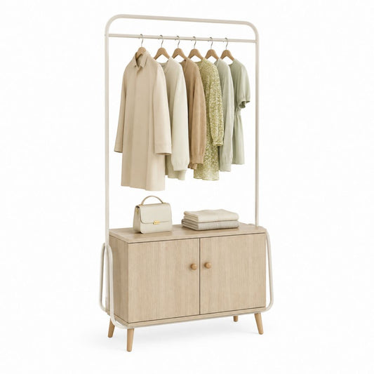 Cintres de sol avec armoire à 2 portes en acier et truciolaire, beige et chêne clair, 100 × 40 × 180 cm