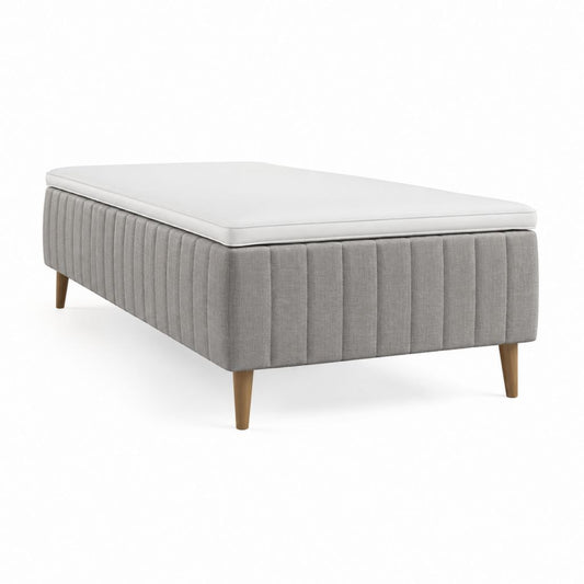 Lit simple rembourré en tissu gris clair avec matelas en mousse 90 × 200 cm