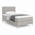 Lit boxspring simple en tissu gris clair 90 × 200 cm avec matelas à ressorts ensachés, topper et tête de lit rembourrée