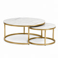 Ensemble de 2 tables de salon rondes en MDF effet marbre et acier doré, Ø80 × H45 cm et Ø60 × H38 cm