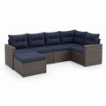 Canapé angulaire modulaire d'extérieur à 5 places, ensemble de 6 pièces en résine tressée PE gris avec coussins bleu foncé, 260 × 140 × 83 cm