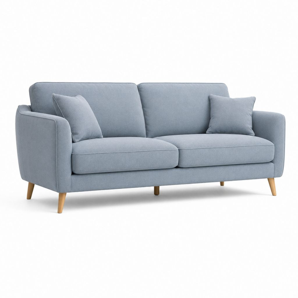 Canapé 3 places en tissu gris bleu avec 2 coussins, 190 × 82 × 84 cm