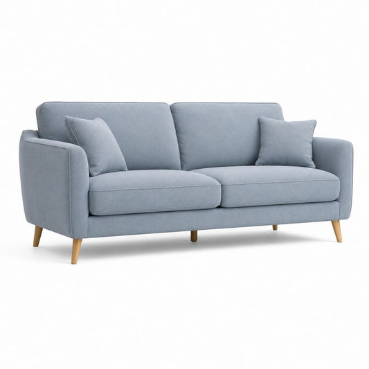 Canapé 3 places en tissu gris bleu avec 2 coussins, 190 × 82 × 84 cm