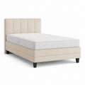 Ensemble lit double rembourré 160 × 200 cm beige et blanc avec matelas à ressorts et tête de lit