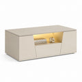 Table basse rectangulaire beige en panneau truciolaire avec conteneurs et lumière LED, 120 × 60 × 45 cm