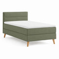 Lit continental double 140 × 200 cm avec matelas, surmatelas, tête de lit en tissu vert d'olive et jambes en bois