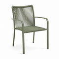Chaise extérieure avec accoudoirs en aluminium et corde de polyester vert olive, 58 × 60 × 82 cm