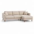Canapé angulaire L en tissu beige, 3 places avec chaise longue droite, 230 × 150 × 85 cm