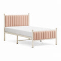 Lit double rembourré 140 × 200 cm en acier et velours rose poudre et crème