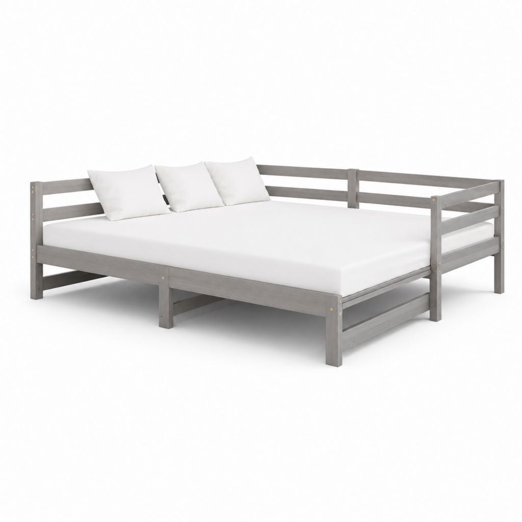 Lit-canapé double 180 × 200 cm en bois massif de pin gris avec rives