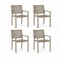 Ensemble de 4 chaises de jardin pour extérieur avec accoudoirs en métal et corde plastique tourterelle, 57 × 60 × 86 cm
