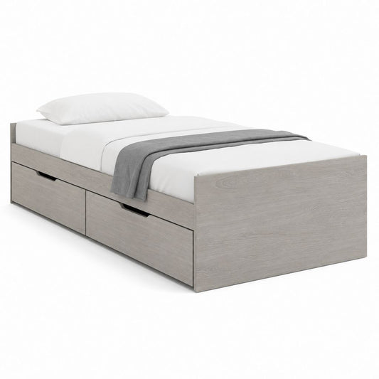 Lit simple rectangulaire avec 2 tiroirs en panneaux de particules mélaminiques, chêne gris, 96 × 196 × 60 cm, pour matelas 90 × 190 cm
