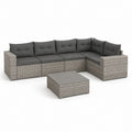 Ensemble de canapé de jardin angulaire modulaire à 6 places avec table basse en résine tressée PE gris et oreillers anthracites, 280 × 213 × 72 cm