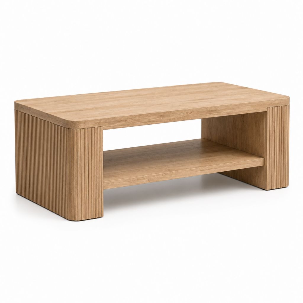 Table basse rectangulaire en MDF plaqué chêne naturel avec plateau, 100 × 55 × 45 cm