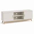 Mobile TV basse en MDF et panneau de maquillage blanc cassé, chêne naturel et or, 140 × 40 × 55 cm