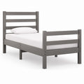 Lit simple rectangulaire en pin massif gris tourterelle avec filet à lattes, 90 × 190 cm