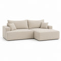 Canapé angulaire modulaire 3 places en tissu à côtes beige avec péninsule droite, 258 × 165 × 88 cm