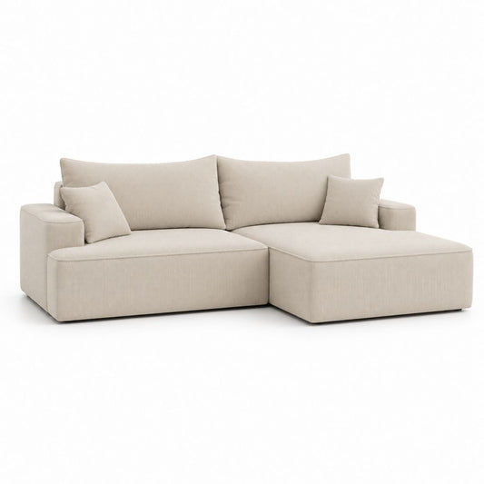 Canapé angulaire modulaire 3 places en tissu à côtes beige avec péninsule droite, 258 × 165 × 88 cm